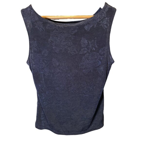 Private Edition by Chicos Womens Tank Top Size 2 Floral Pattern Blue Made in USA - Picture 2 of 9